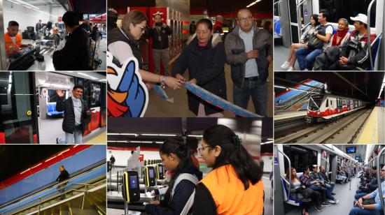 Imágenes de pasajeros durante la inauguración del Metro de Quito el 1 de diciembre de 2023