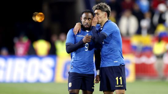 John Yeboah y Jeremy Sarmiento, durante un amistoso de la selección de Ecuador, el 21 de marzo de 2024.