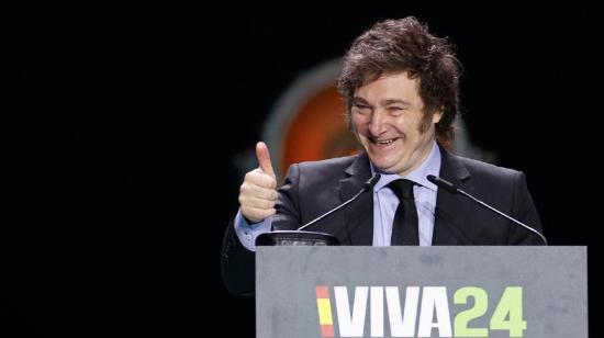 El presidente de Argentina, Javier Milei, en el mitin de Vox, el 19 de mayo de 2024.