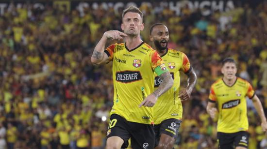 Damián Díaz celebra su gol ante Liga de Quito, por LigaPro, este 22 de mayo de 2024.