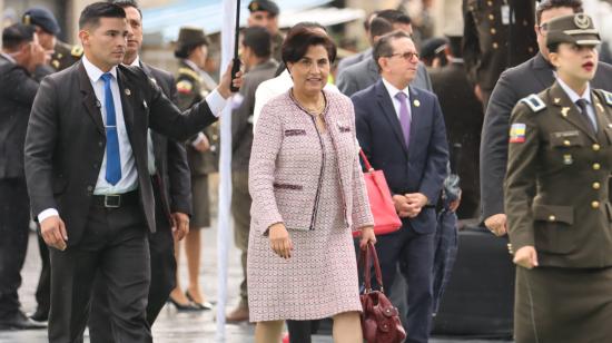 La canciller de Ecuador, Gabriela Sommerfeld, durante un evento del GOE en Quito, 27 de marzo de 2024.