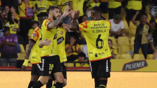 Jugadores de Barcelona SC, durante un partido de LigaPro, el 25 de mayo de 2024.