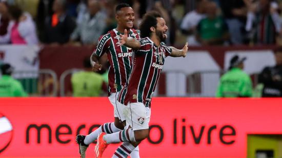 Marcelo, de Fluminense, celebra un gol ante Alianza Lima en el estadio Maracaná, el 29 de mayo de 2024.