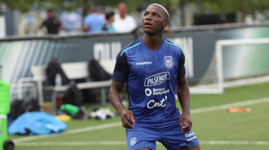 Moisés Caicedo, durante un entrenamiento con la selección de Ecuador, en Philadelphia, el 6 de junio de 2024.