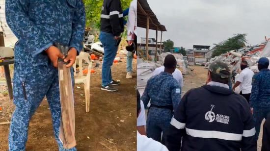 Funcionarios hallaron armas blancas en una recicladora de Guayaquil.
