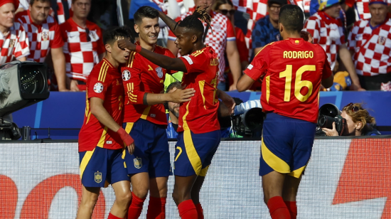 Los españoles festejan un gol ante Croacia por la Eurocopa, en Berlín, el 15 de junio de 2024.