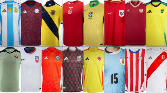 Camisetas de los 16 equipos que jugarán la Copa América 2024.