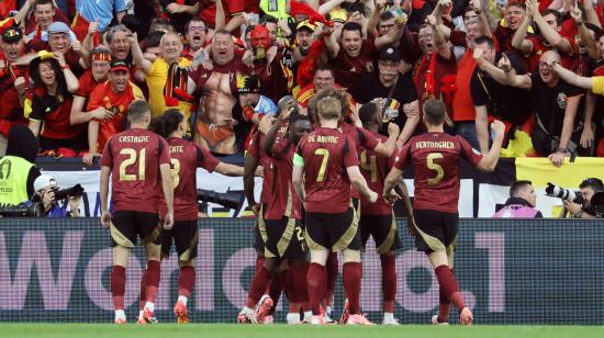 Jugadores de Bélgica celebrando su gol, 22 de junio de 2024.