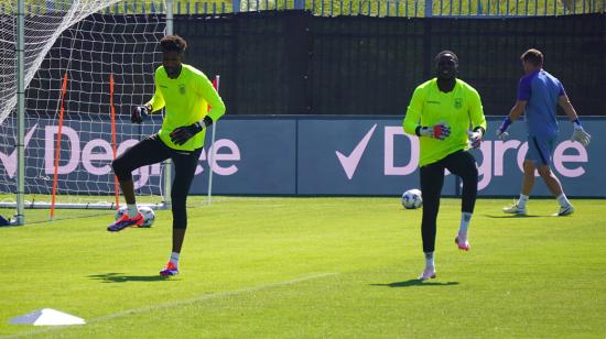 Los arqueros de Ecuador entrenan previo al encuentro, por la Copa América, ante Jamaica el martes 25 de junio de 2024.