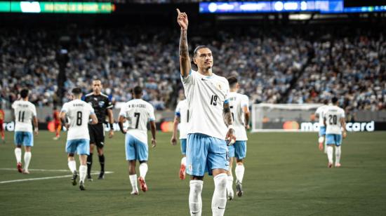 Darwin Núñez celebra su gol en el partido de Uruguay ante Bolivia, el 27 de junio de 2024.