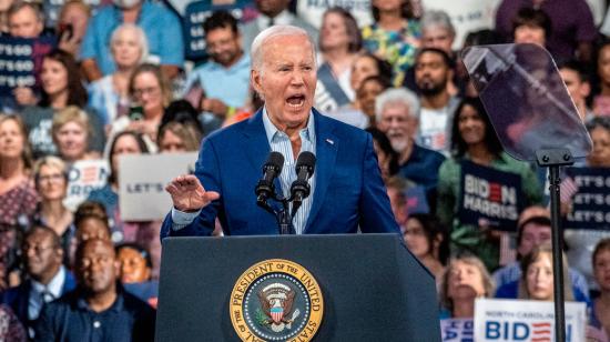 El presidente estadounidense, Joe Biden, habla en un evento de campaña en Carolina del Norte, el 28 de junio de 2024.
