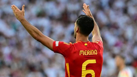 Mikel Merino festeja el 2-1 de España ante Alemania en los cuartos de final de la Eurocopa, el 5 de julio de 2024.