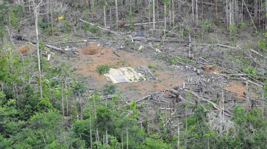 Imagen aérea del campamento en Angostura, donde murió el exjefe de las FARC, Raúl Reyes, y su jefe de seguridad, Wilson Macías, agosto de 2008.