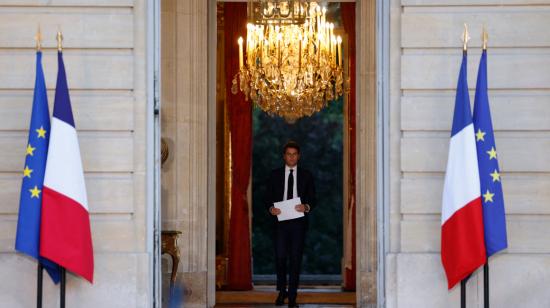 El primer ministro de Francia, Gabriel Attal, luego de los resultados de las elecciones legislativas, París, 8 de julio de 2024.
