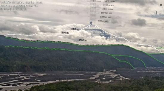 Imagen de un monitoreo del volcán Sangay, el 8 de julio de 2024.