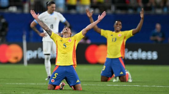 Los jugadores de Colombia festejan tras la semifinal ante Uruguay, el 10 de julio de 2024.