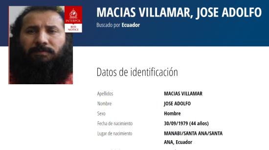 La ficha de José Adolfo Macías, alias 'Fito', fue publicada el 11 de julio por Interpol.