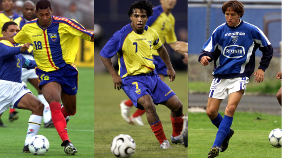 Eduardo Hurtado, Franklin Salas y Juan Carlos Burbano con la selección ecuatoriana de fútbol. 