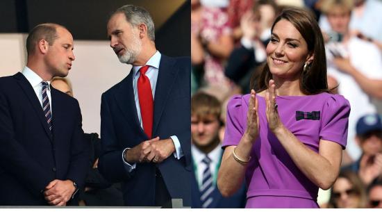 El príncipe William, el rey Felipe VI y la princesa Kate Middleton en los eventos deportivos, 14 de julio de 2024.
