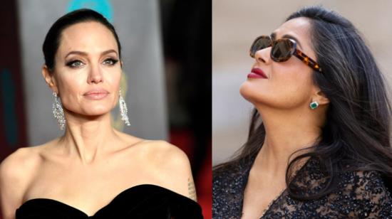 La productora Angelina Jolie y la protagonista de su película, Salma Hayek.