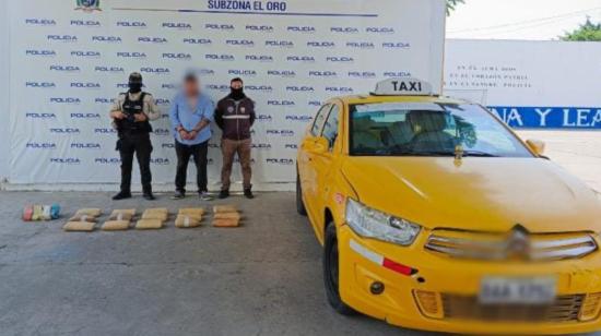 Droga decomisada, un detenido y un taxi retenido durante un operativo de la Policía en El Oro, este 23 de julio de 2024.