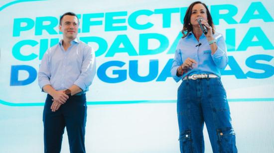 El presidente Daniel Noboa y la prefecta Marcela Aguiñaga en un acto el 22 de julio de 2024.