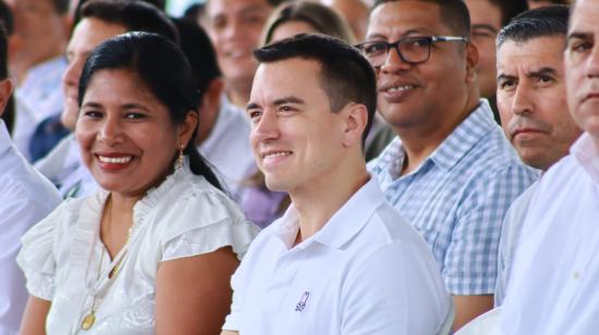 El presidente Daniel Noboa durante la entrega de financiamiento al Municipio de Babahoyo, el 18 de julio de 2024.