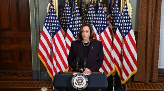 Kamala Harris tras reunirse con el primer ministro israelí, Benjamin Netanyahu, en la oficina ceremonial del vicepresidente en el complejo de la Casa Blanca, 25 de julio de 2024.