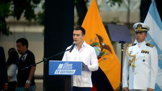 El presidente Daniel Noboa durante sesión solemne para conmemorar los 489 de fundación de Guayaquil, el 25 de julio.