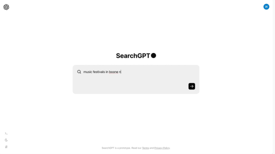 Ilustración referencial de la interfaz de SearchGPT en la que se ve una caja de búsqueda con un texto de consulta dentro de él.