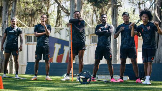 Jugadores de Liga de Quito durante un entrenamiento, el pasado 16 de julio de 2024.