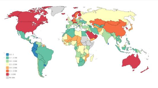 Mapa del Índice de desarrollo sostenible