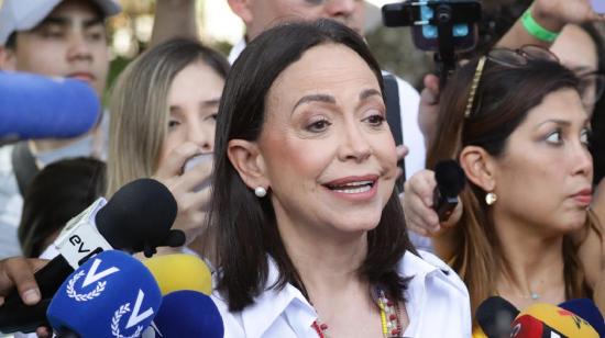 La líder de la oposición Venezolana, María Corina Machado, ofrece declaraciones el 28 de agosto de 2024, en Caracas.