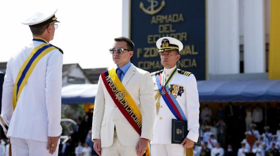 El presidente Daniel Noboa en un desfile de la Armada en Guayaquil, el 25 de julio de 2024.