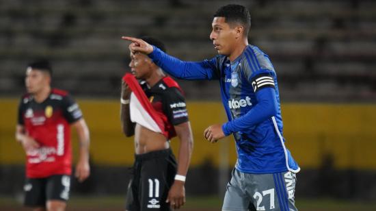 Luis Fernando León festeja en el partido de Emelec ante AV25 en la Copa Ecuador, el 7 de agosto de 2024.