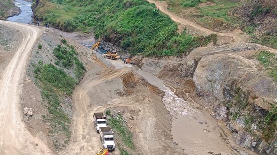 Reencauce del río Toachi, que alimenta al proyecto hidroeléctrico Toachi Pilatón, el 16 de agosto de 2024.