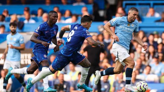 Moisés Caicedo, durante el partido del Chelsea ante el Manchester City, el 18 de agosto de 2024.