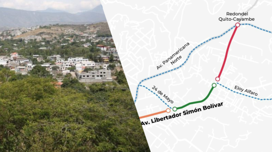 A la izquierda, una fotografía de Guayllabamba tomada en 2022. A la derecha, una ilustración con las intervenciones en la av. Libertador Simón Bolívar en la misma ciudad.