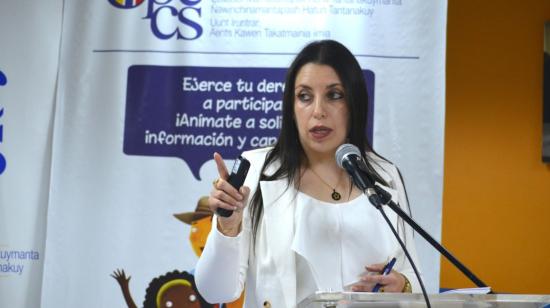 Christina Murillo en la exposición de su plan de trabajo para la Superintendencia de Economía Popular y Solidaria, el 22 de agosto de 2024.