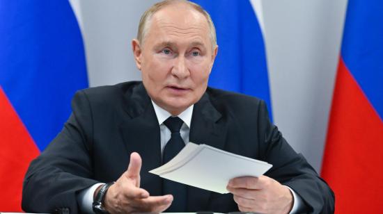 El presidente de Rusia, Vladimir Putin, durante una videoconferencia en la localidad de Kyzyl, República de Tuva, Federación de Rusia, el 2 de septiembre de 2024.