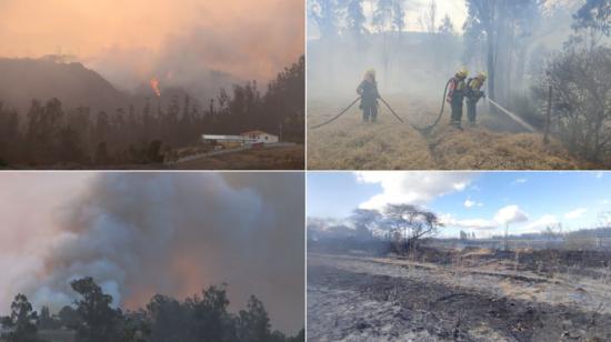 Voraces incendios continúan consumiendo miles de hectáreas en Quito, la mañana del 5 de septiembre. Los bomberos aún no han logrado controlar los incendios forestales en los sectores de Itulcachi, Nayón y Chilibulo, que comenzaron el día anterior.