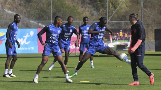 El entrenador argentino Sebastián Beccacece dirige un entrenamiento con la selección de Ecuador, en Quito, el 5 de septiembre de 2024.