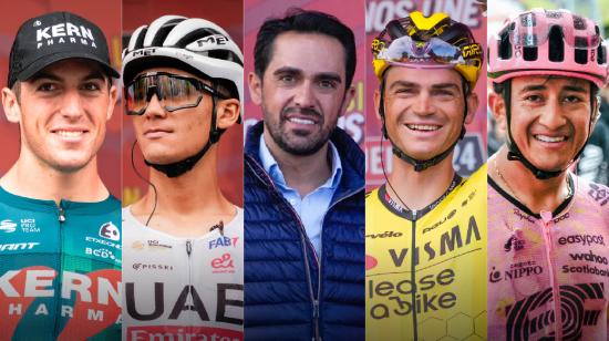 Pablo Castrillo, Isaac del Toro, Alberto Contador, Sepp Kuss y Alexander Cepeda en la Vuelta a España 2024.