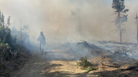 Fotografía de archivo de un incendio forestal en Nabón, sector el Progreso, en Azuay, que logró ser controlado después de 9 días, el 6 de septiembre de 2024.