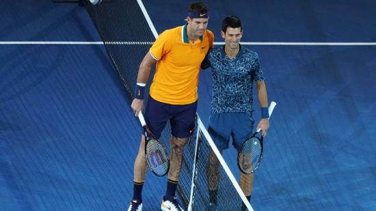 Juan Martín del Potro y Novak Djokovic se enfrentan antes de la final de individuales masculinos del US Open, el 9 de septiembre de 2018, en Nueva York.