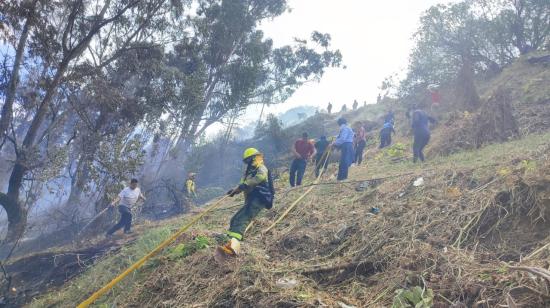 Vecinos ayudan a los bomberos a controlar el incendio forestal en El Pancillo, el 12 de septiembre de 2024.