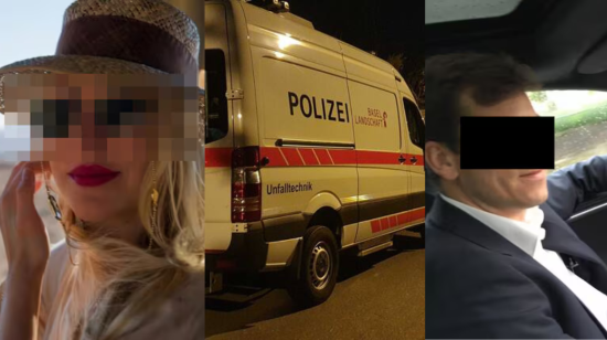 Collage de imágenes difundidas por la prensa suiza en las que se observa a Ivana L (izq), Thomas L (der.) y un vehículo de emergencia suizo.