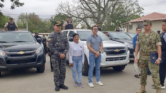 El presidente de la República, Daniel Noboa, durante la entrega de camionetas a la Policía Nacional.