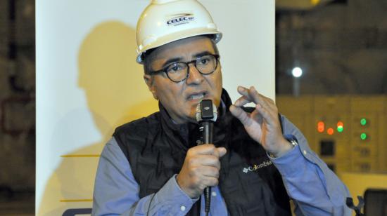 El ministro de Energía, Antonio Gonçalves, en una rueda de prensa realizada este 17 de septiembre de 2024 en central hidroeléctrica Mazar, en Azuay.