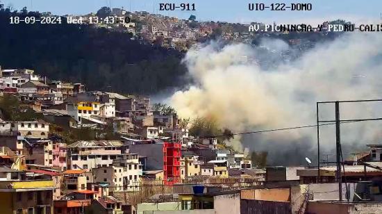 Quito: Bomberos controlan incendio forestal en San Roque mientras otro inició en El Trébol y Guangopolo